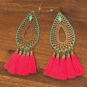 Gold/Pink/Turquoise Earrings with Tassels